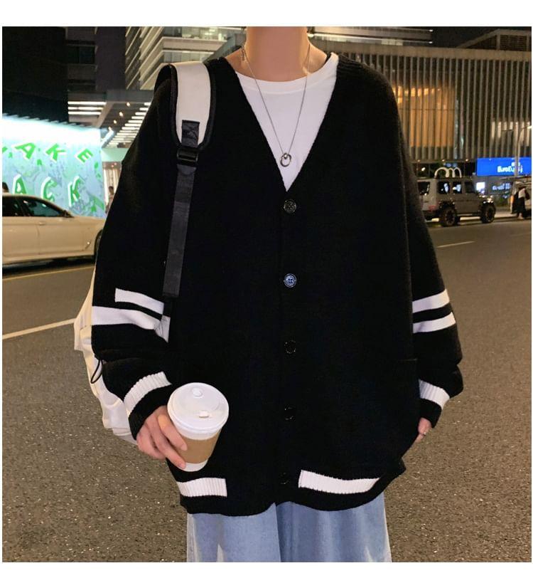 V-Neck Striped Cardigan Product Image