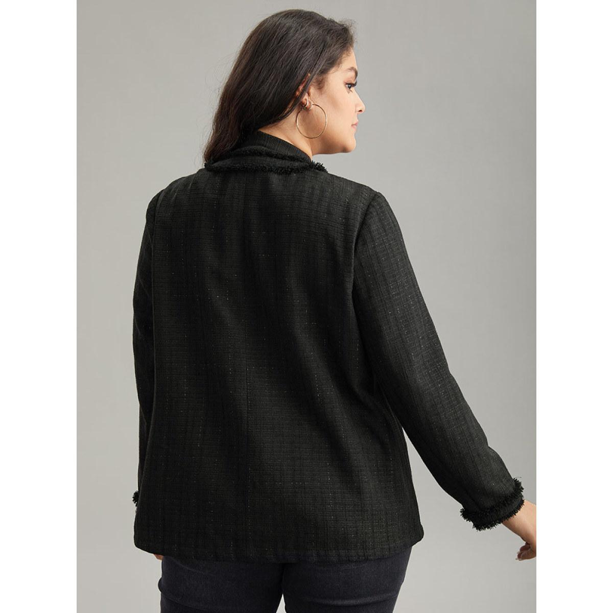 Plus Size Fuzzy Trim Pocket Metal Button Fly Jacket Women Black Casual Plain Ladies Everyday Winter Coats BloomChic 26/4X Product Image