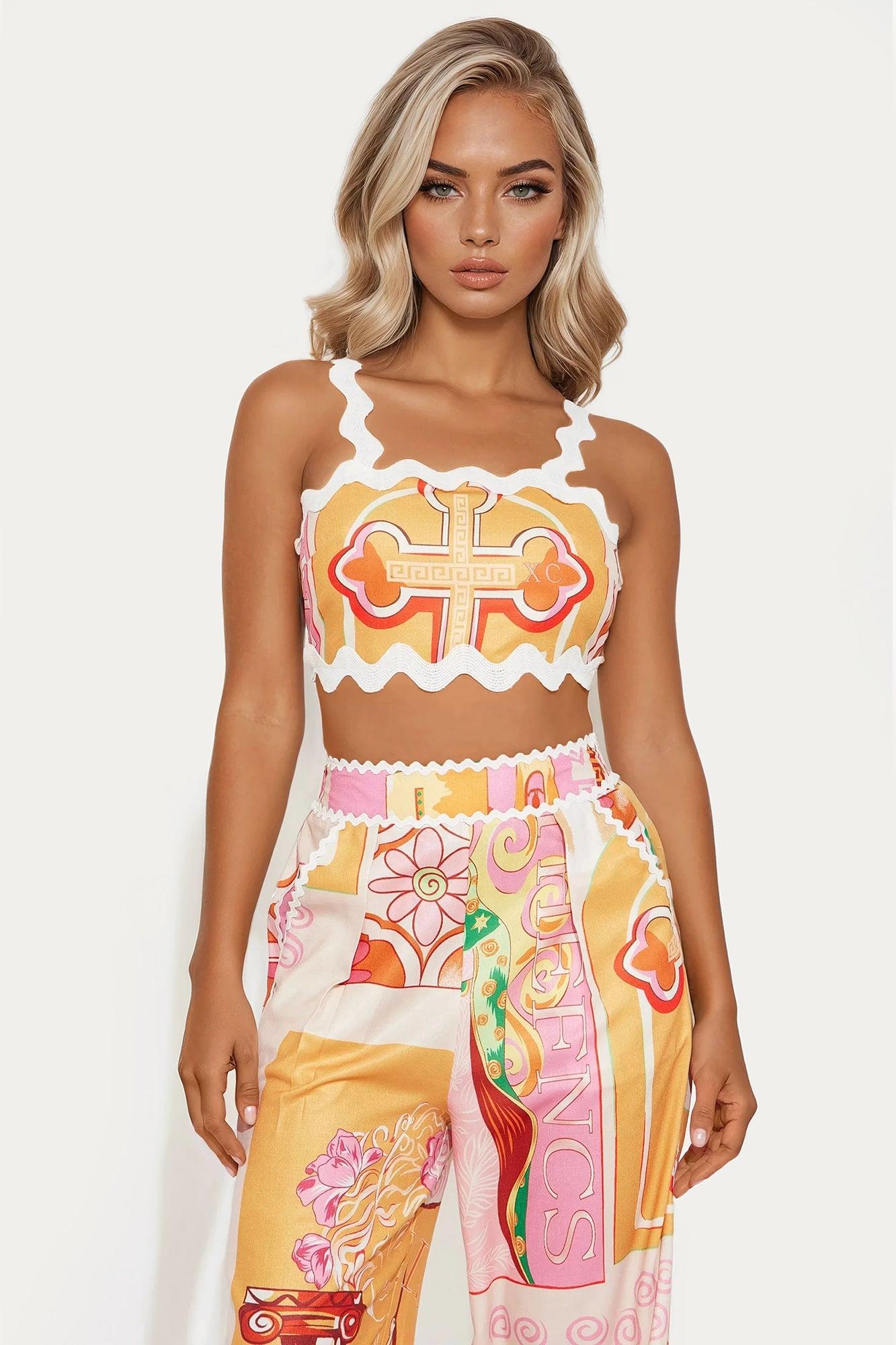 Vacay Vogue 3 Piece Pant Set - Orange/combo Product Image