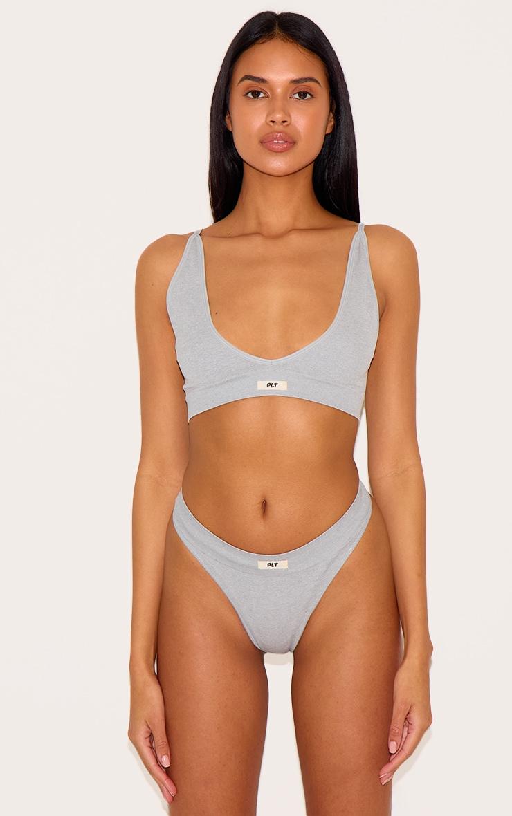 PRETTYLITTLETHING Grey Badge Seamless Thong Product Image