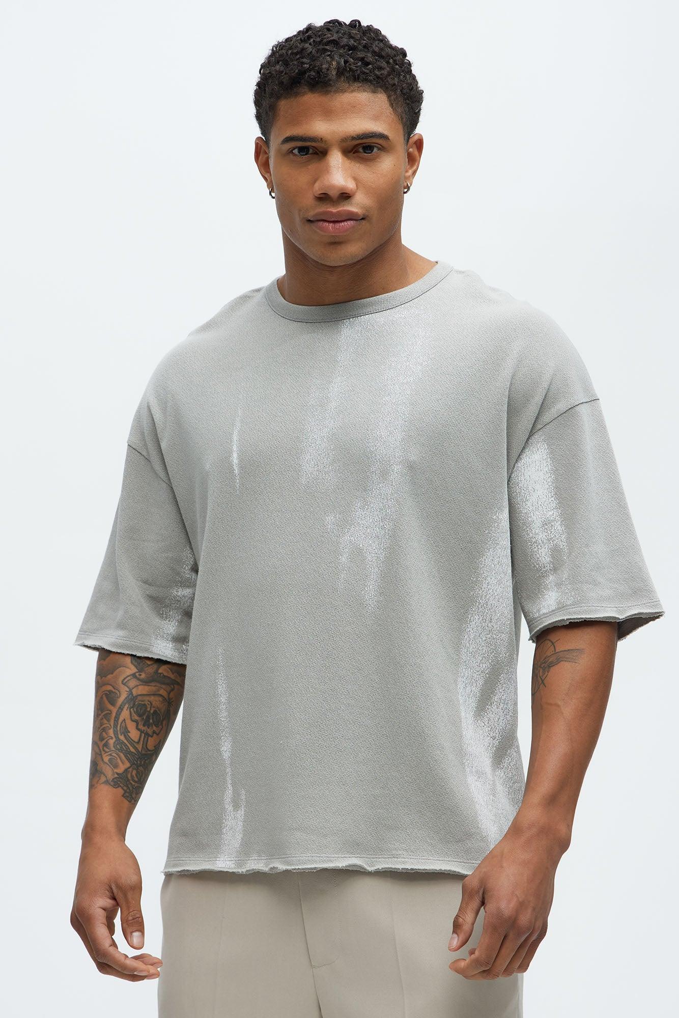 Distressed Printed Cropped Short Sleeve Tee - Grey/combo Product Image