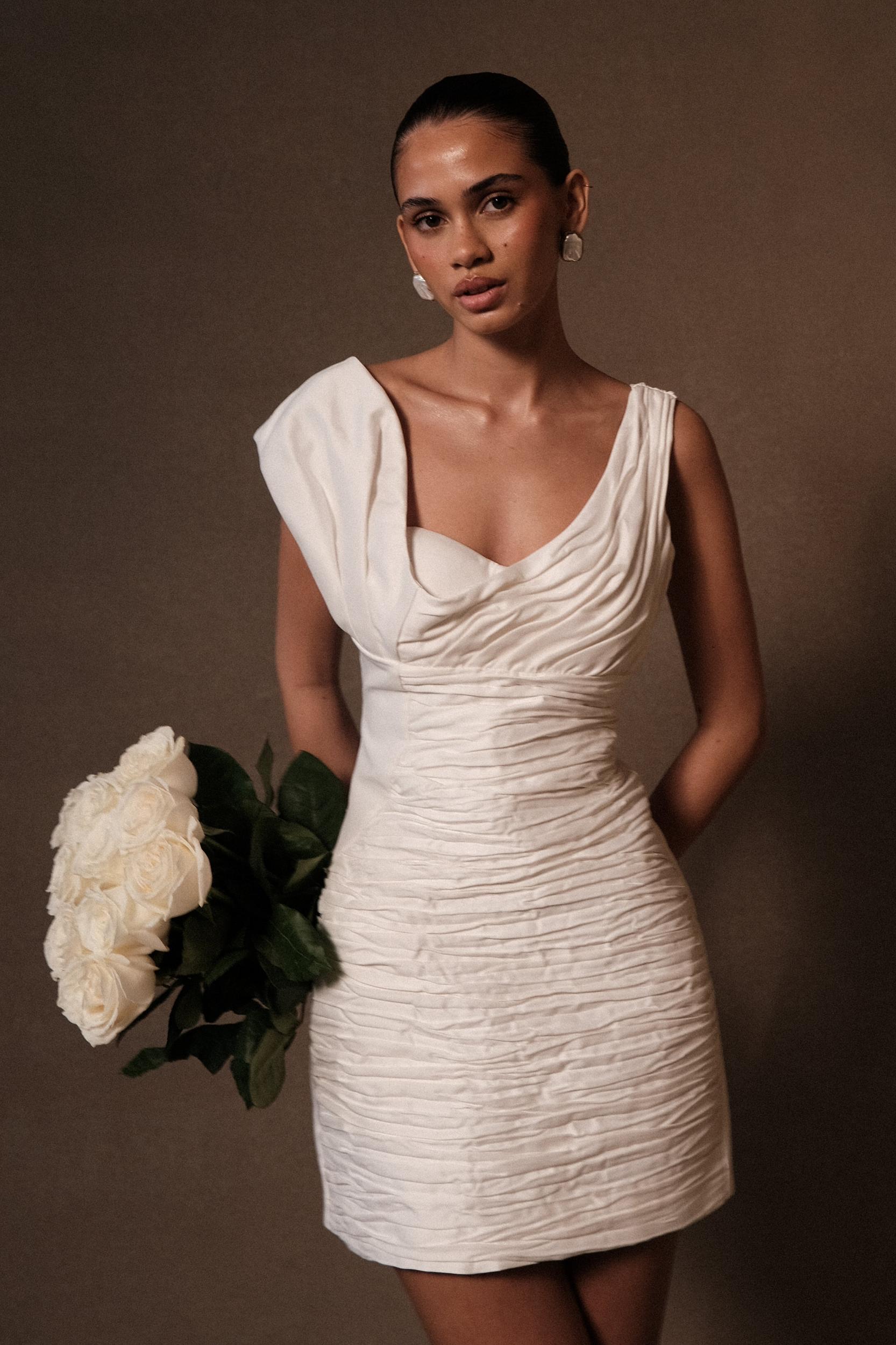 Farrah Structured Draped Mini Dress - White Product Image