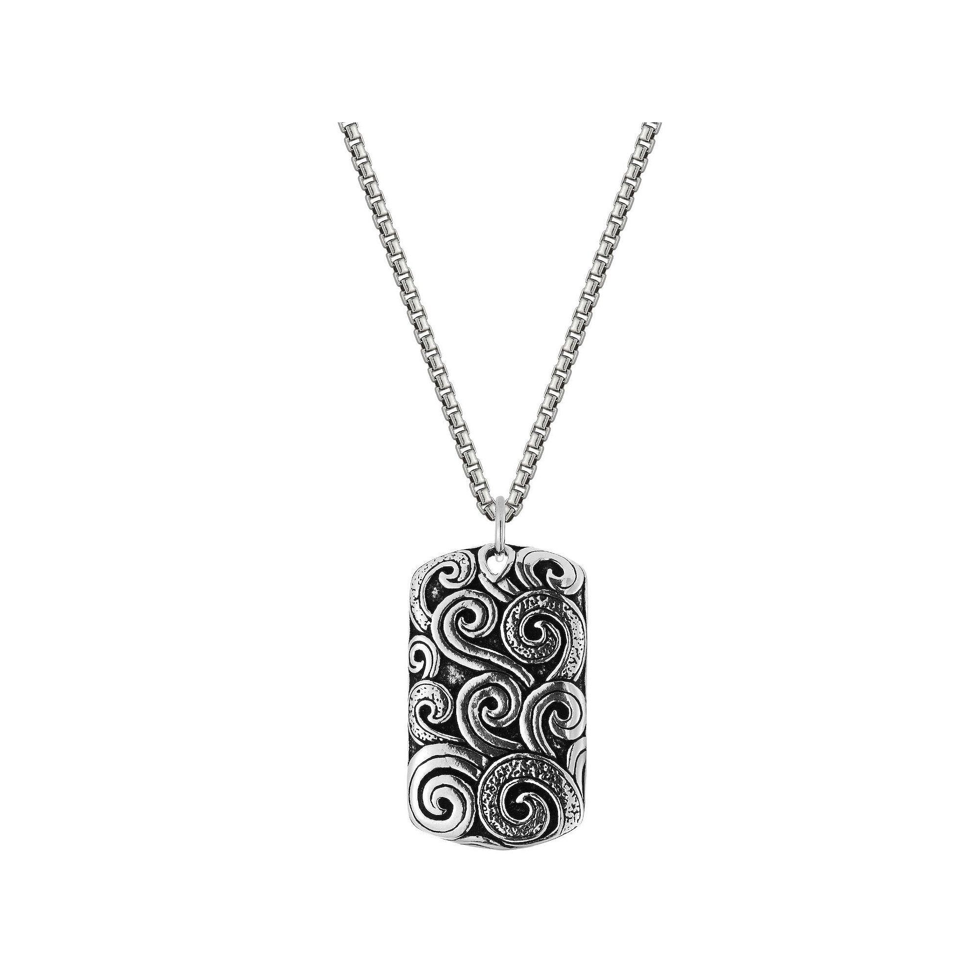 Men's Menster Sterling Silver Oxidized Wave Tag Pendant Necklace, Size: 24", Oxidized Sterling Product Image