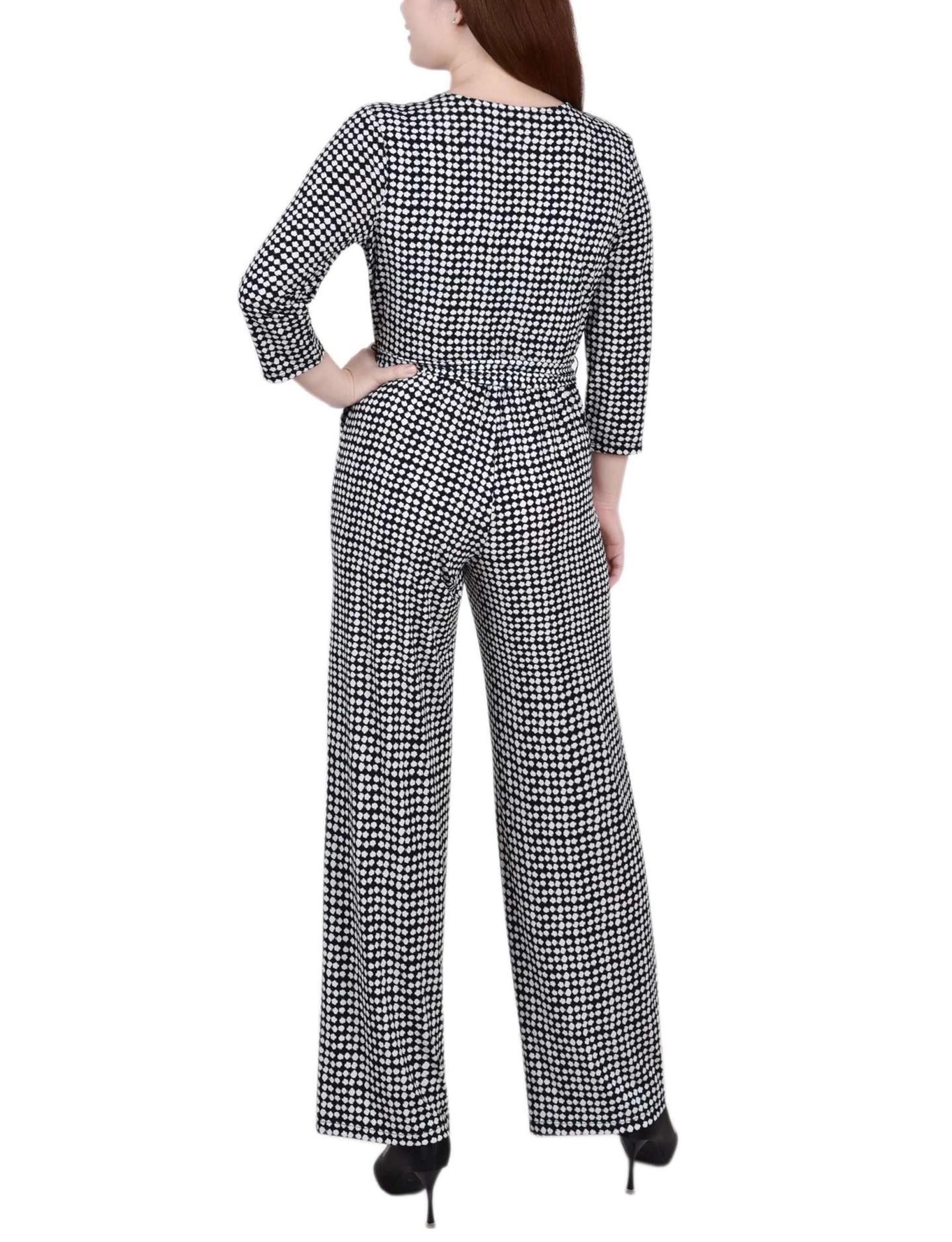 Polka Dot 3/4 Sleeve Belted Jumpsuit Product Image