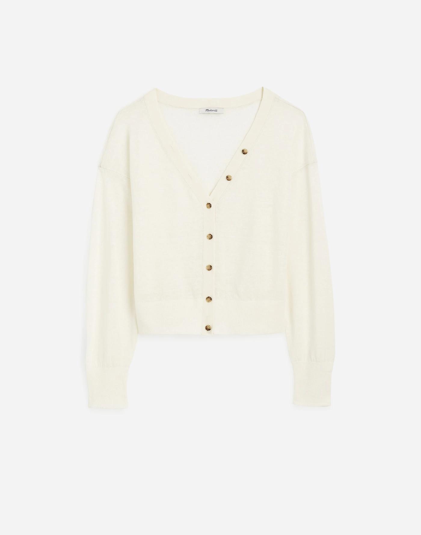 Linen-Blend V-Neck Cardigan Product Image