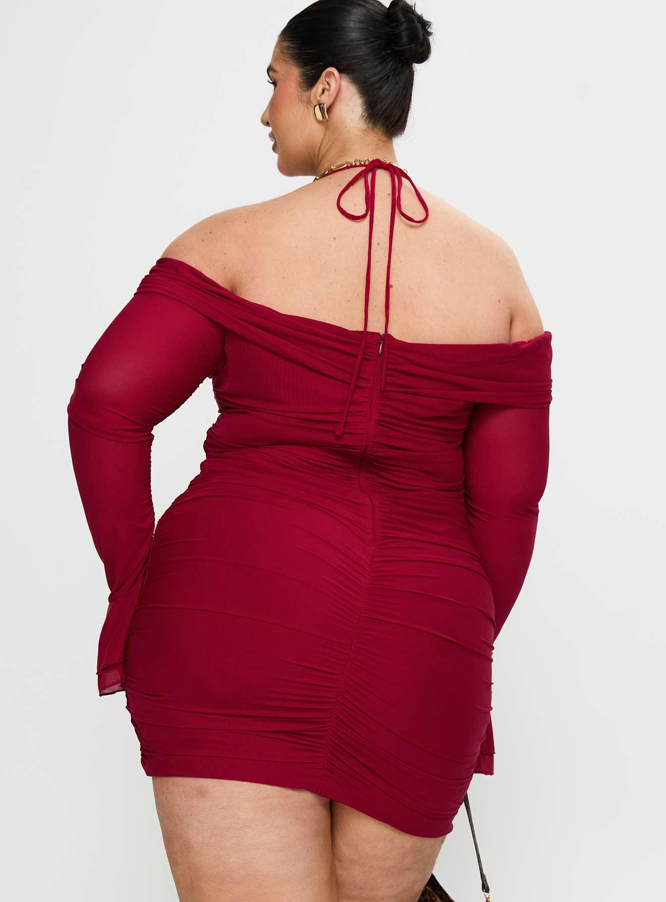Taylon Off The Shoulder Mini Dress Red Curve Product Image