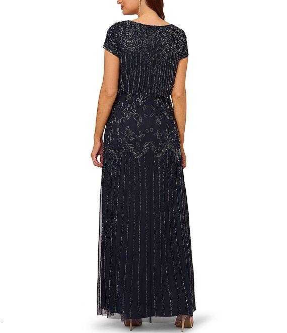 Adrianna Papell Round Neck Short Sleeve Beaded Blouson Gown Product Image
