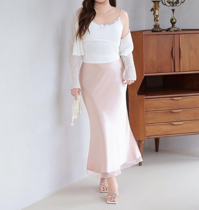 High Rise Plain Satin Maxi Fishtail Skirt Product Image