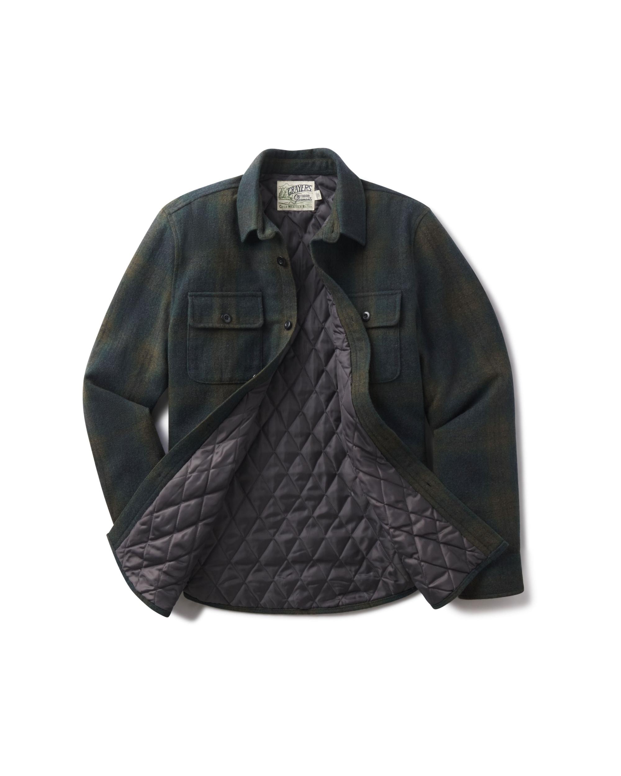 Retro Wool Padded Shirt Jacket - Olive Plaid Product Image