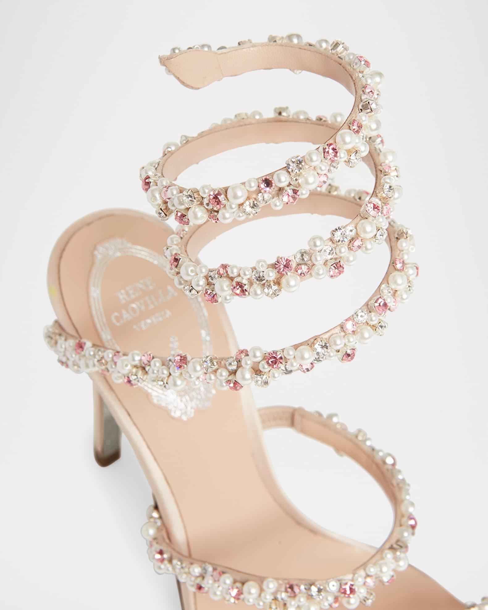 Cleo Pearly Crystal Snake-Wrap Sandals Product Image