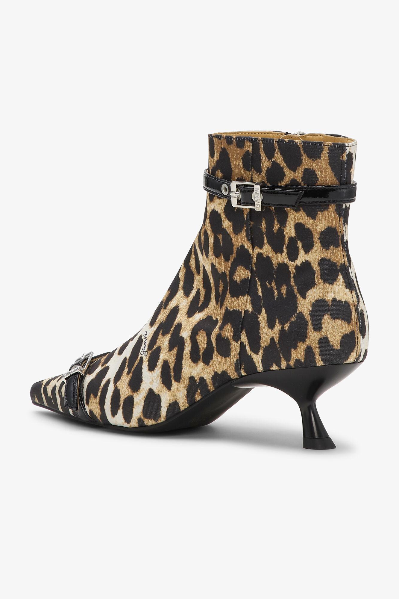 Leopard Satin Eyelets Kitten Heel Boots Product Image