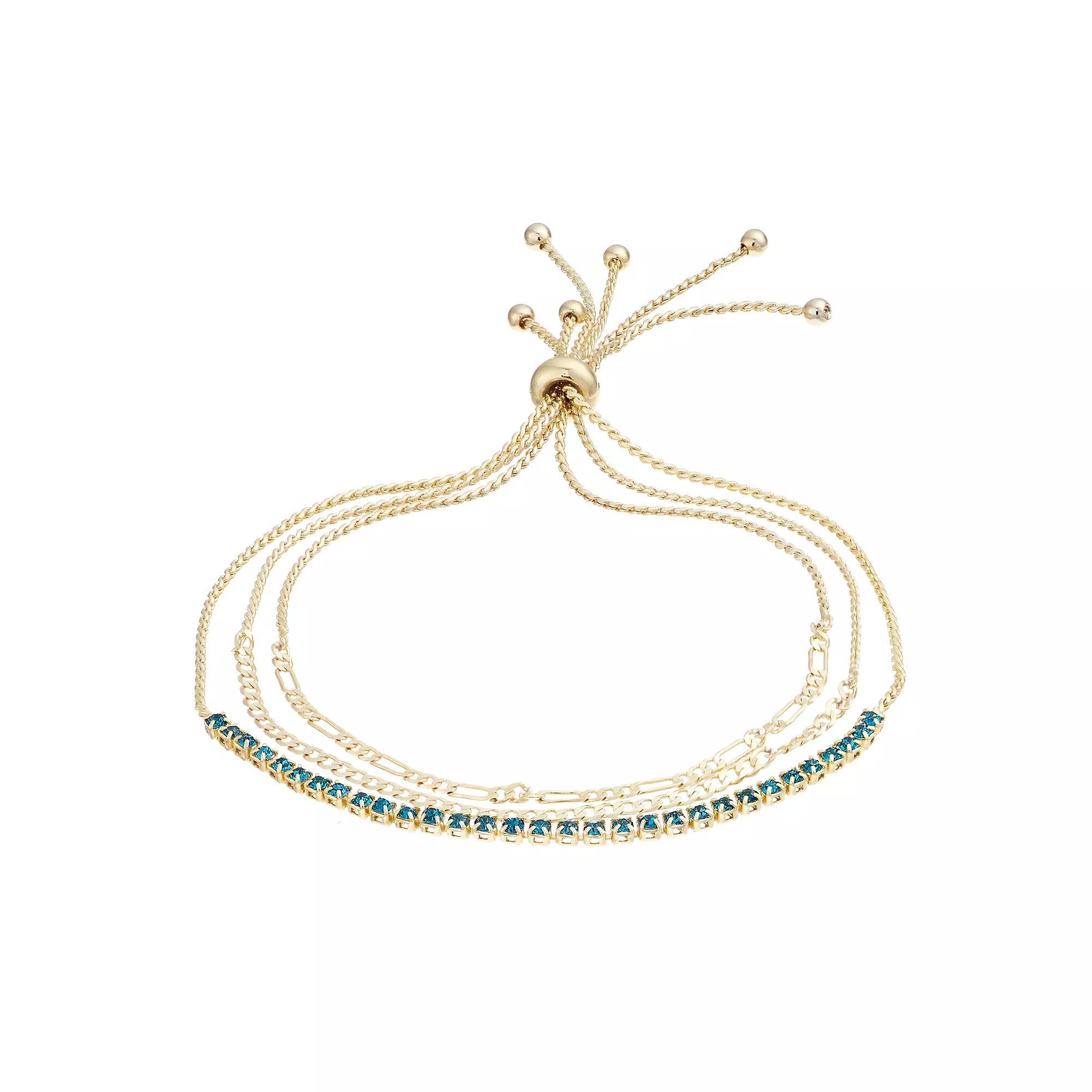 City Luxe Crystal Simulated Birthstone Multi-Strand Adjustable Chain Bracelet, Women's, Gold Tone December Product Image