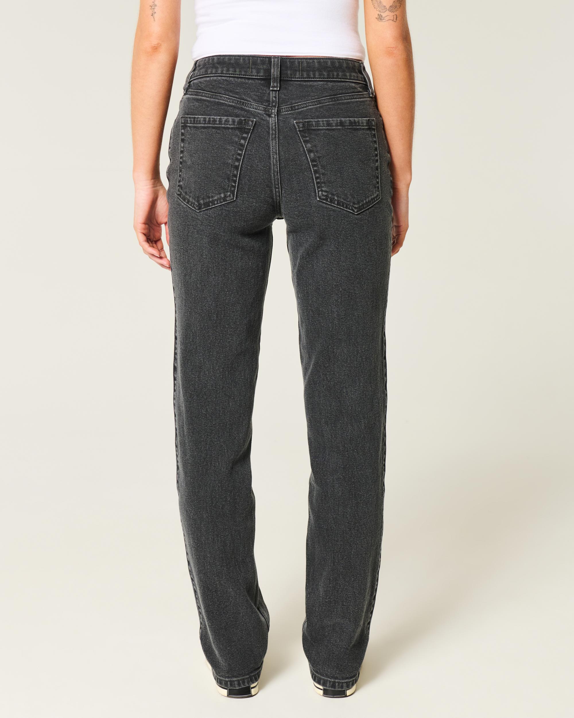 High-Rise Washed Black Straight Jeans Product Image