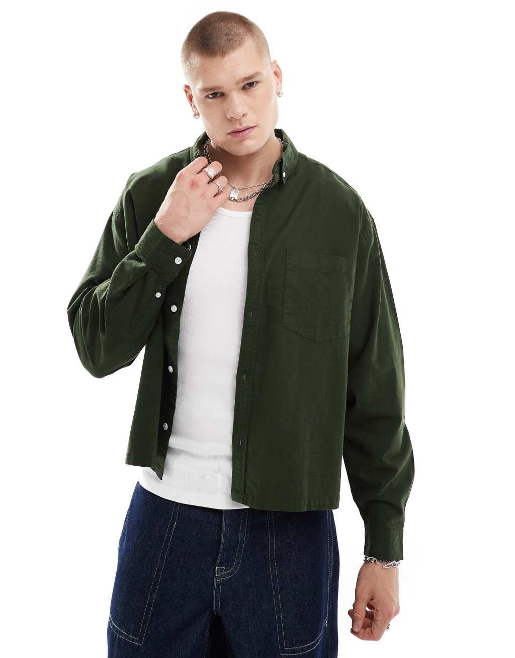 ASOS DESIGN boxy oversized oxford shirt in bottle green Product Image