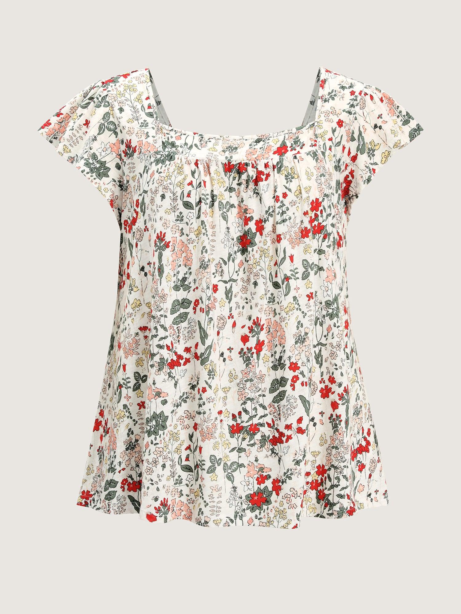 Pure Cotton Floral Print Square Neck Top Female Product Image