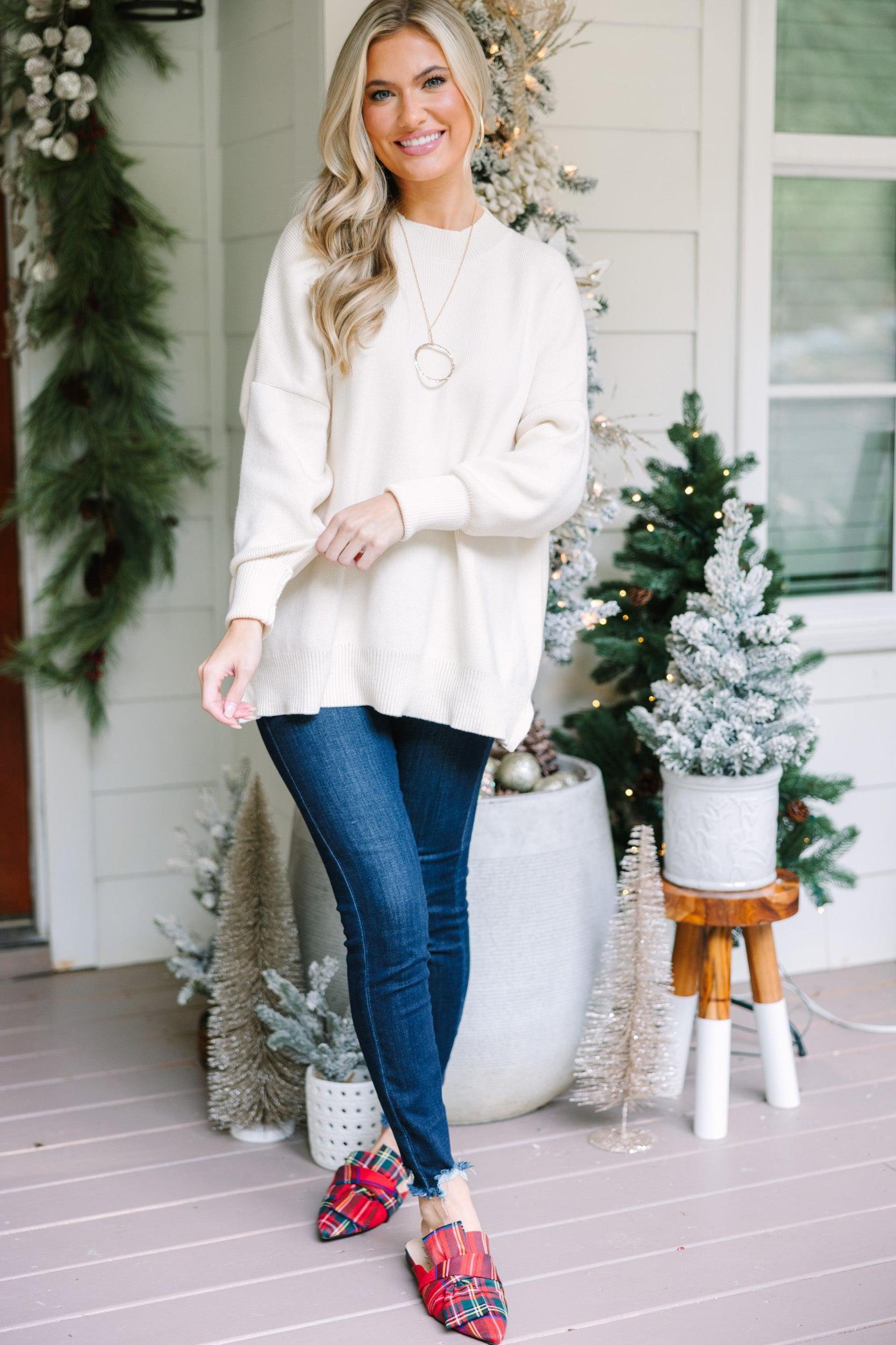 Perfectly You Cream White Mock Neck Sweater Female Product Image