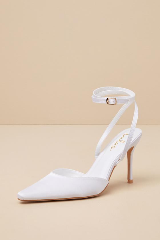 Auberron White Satin Ankle Strap Pumps Product Image