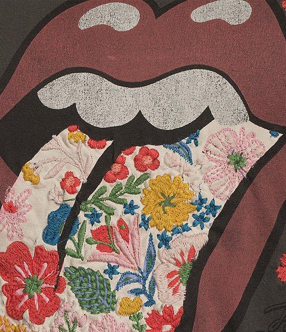 Lucky Brand Knit Rolling Stones Floral Graphic Crew Neck Short Sleeve Tee Product Image