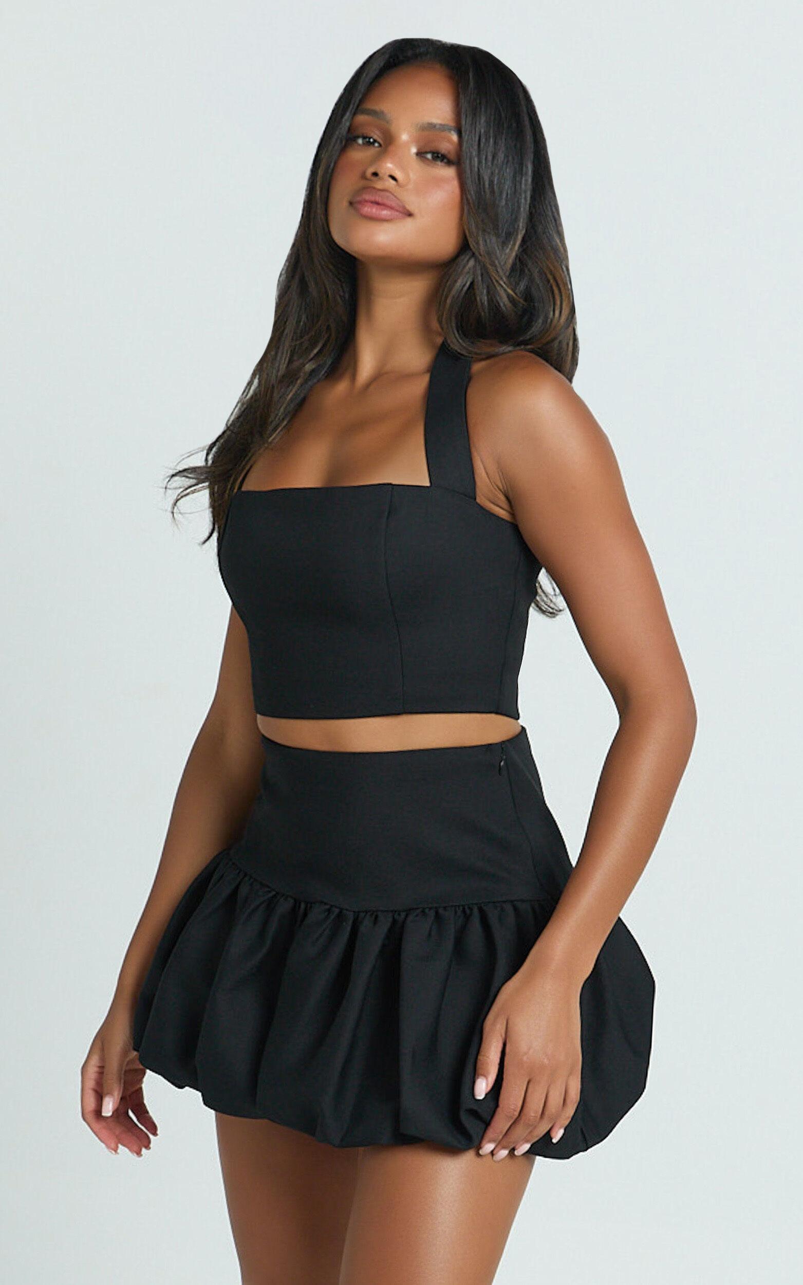 Abellina Top - Wide Neck Halter Crop Top in Black Product Image