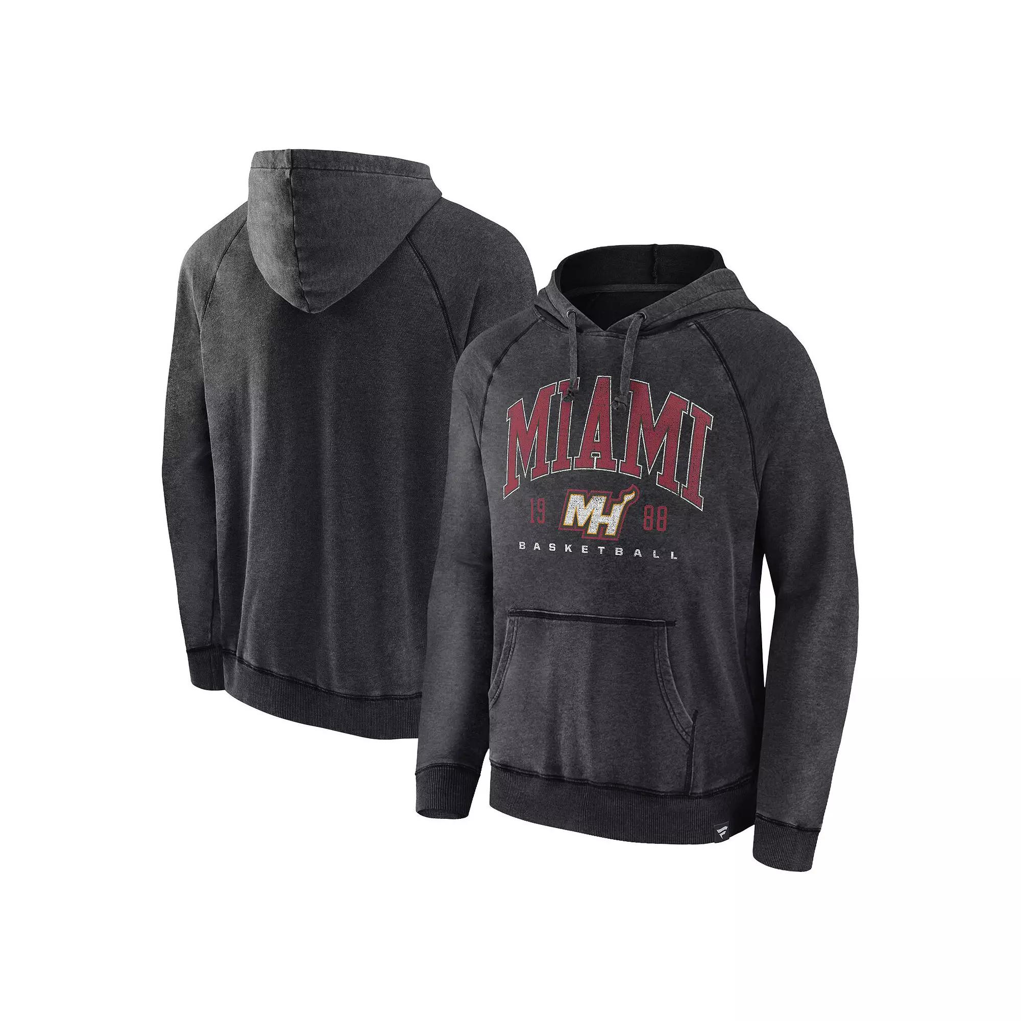 Men's Fanatics Branded Heather Charcoal Miami Heat Foul Trouble Snow Wash Raglan Pullover Hoodie,  Product Image