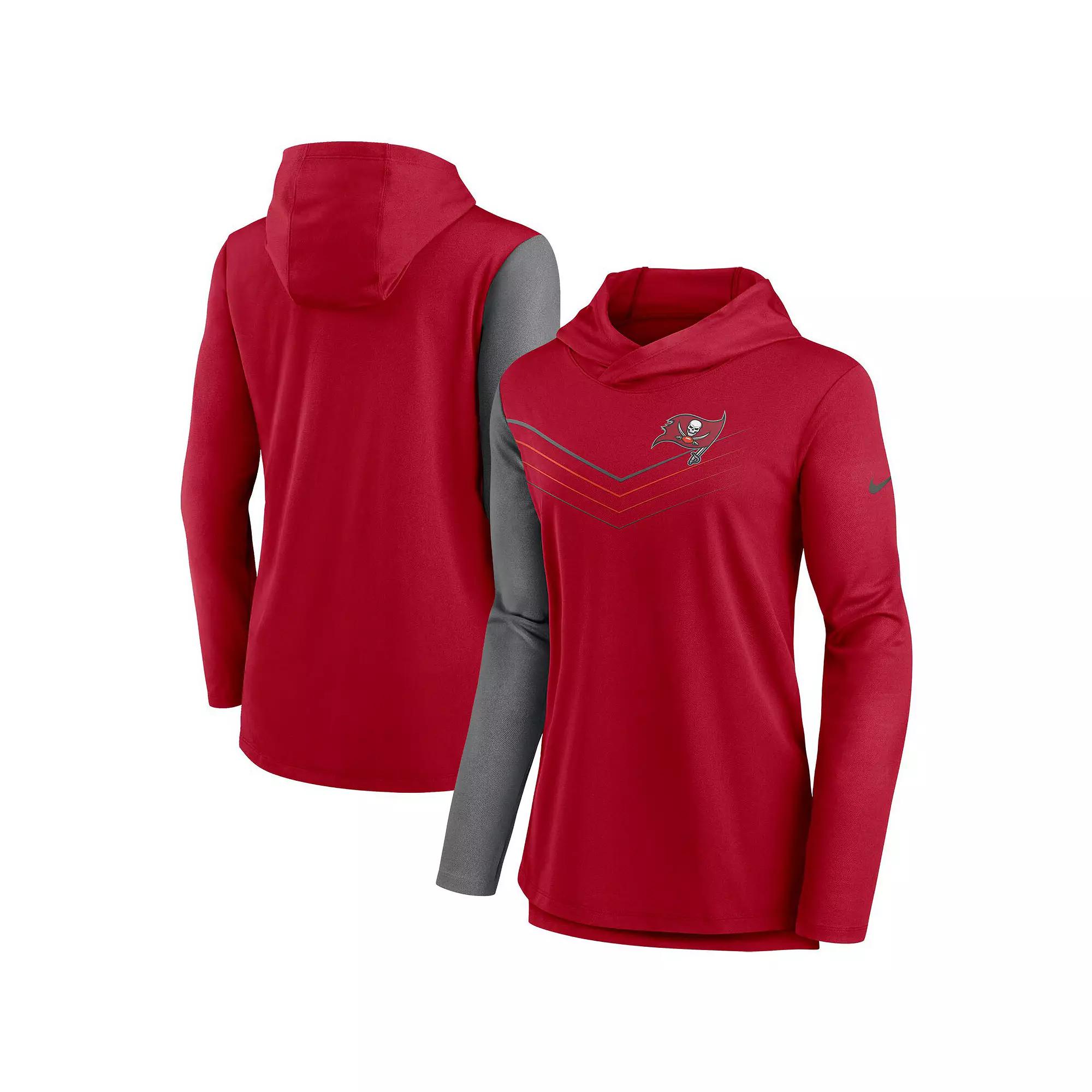 Women's Nike Red/Heathered Charcoal Tampa Bay Buccaneers Chevron Hoodie Performance Long Sleeve T-Shirt,  Product Image
