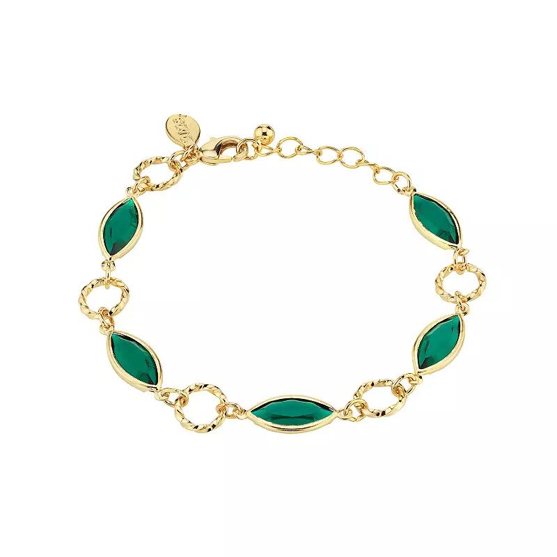 1928 Gold-Tone Green Crystal Link Bracelet, Women's Product Image