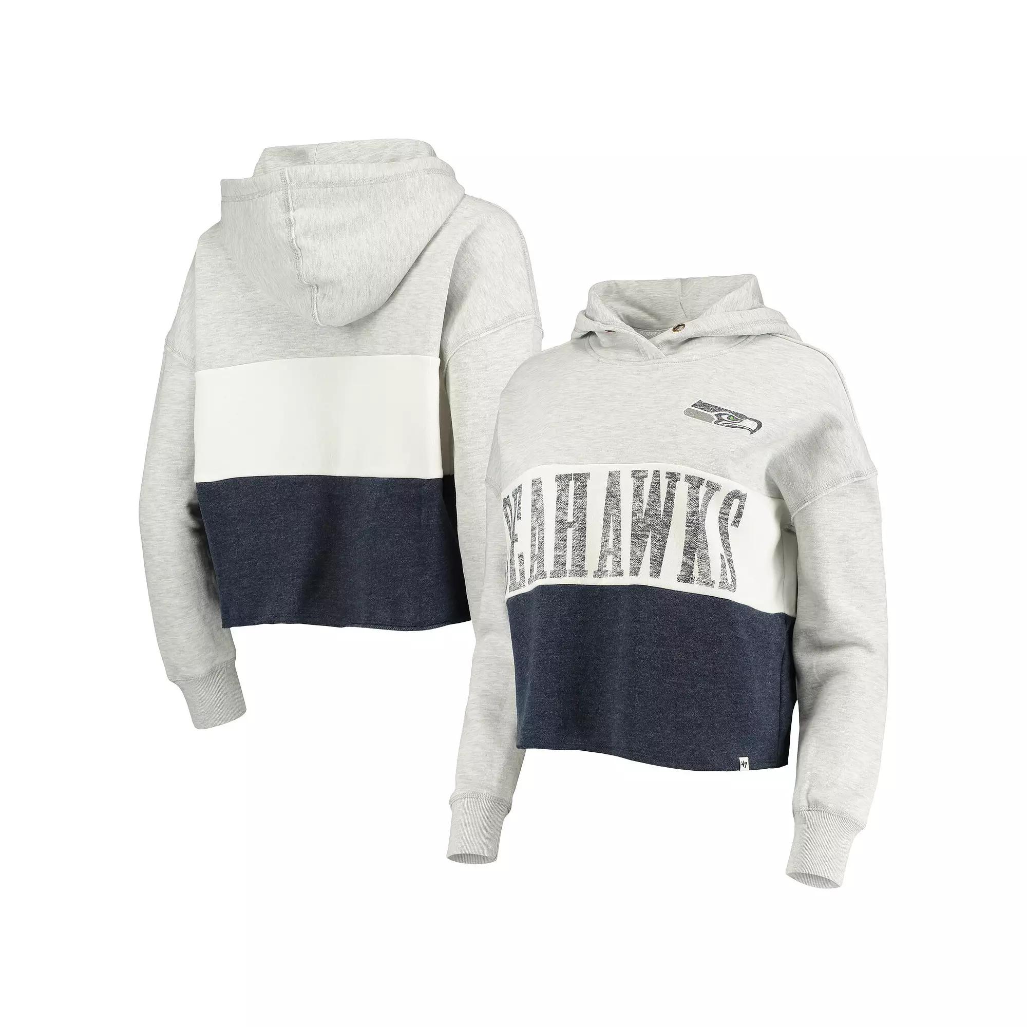 Women's '47 Heathered Gray Seattle Seahawks Lizzy Cutoff Pullover Hoodie, Size: XL, Grey Product Image