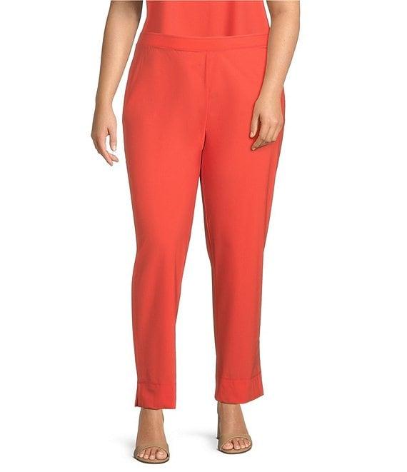 IC Collection Plus Size Stretch Woven Slim Leg Slit Hem Ankle Pants Product Image