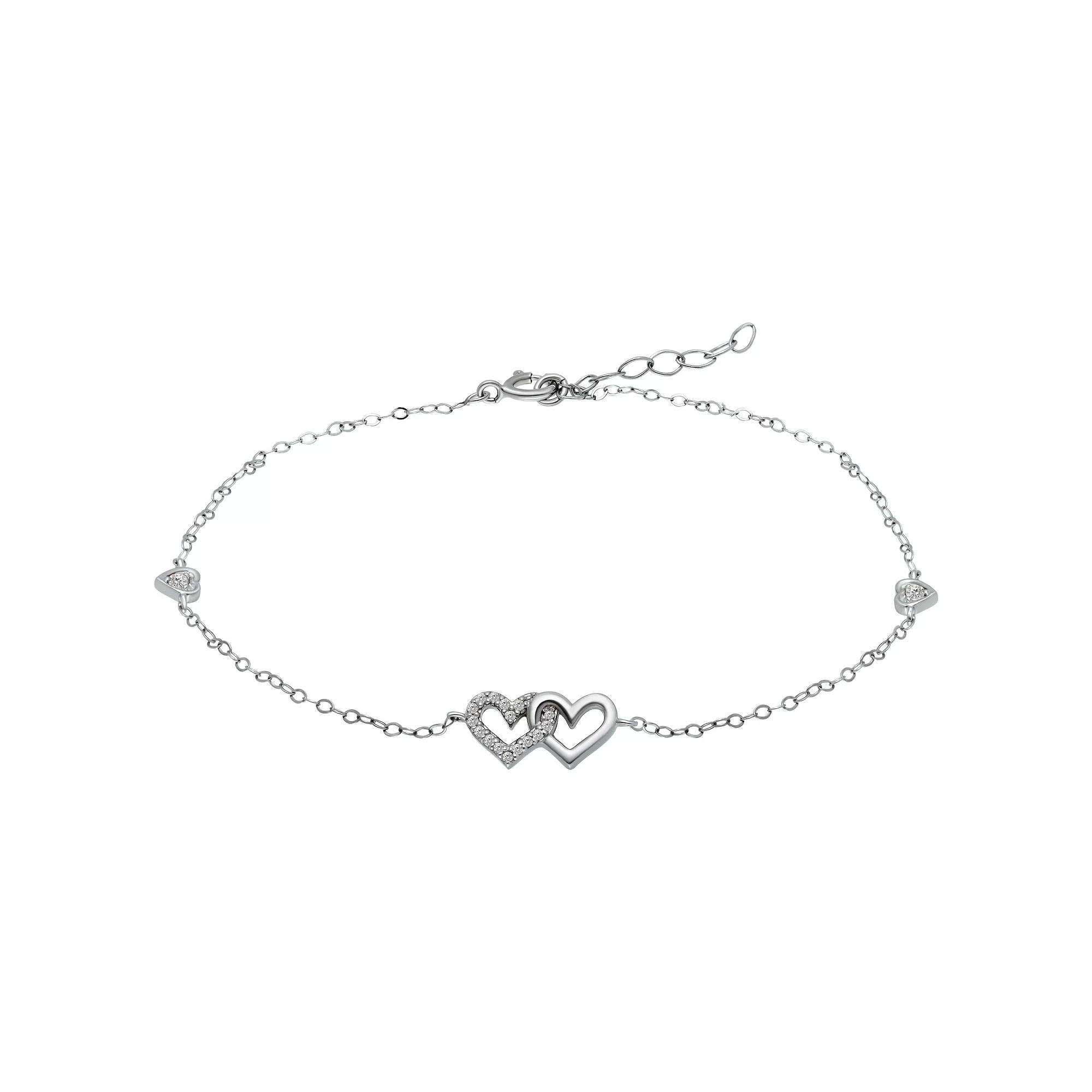 Aleure Precioso Sterling Silver Cubic Zirconia Double Heart Anklet, Women's, Size: 9", Two Tone Product Image