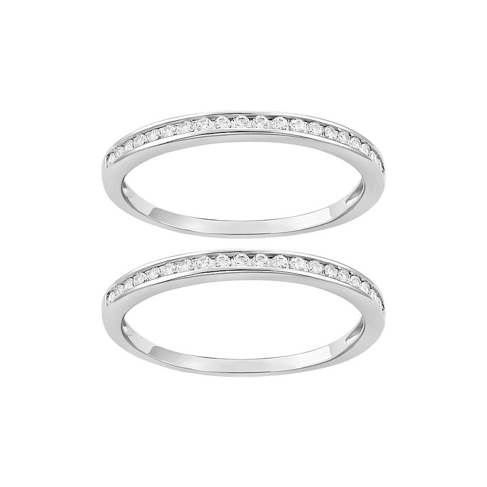 PRIMROSE Fine Silver Plated Cubic Zirconia Channel Set Double Band Ring, Women's, Size: 7, Silvertone White Product Image