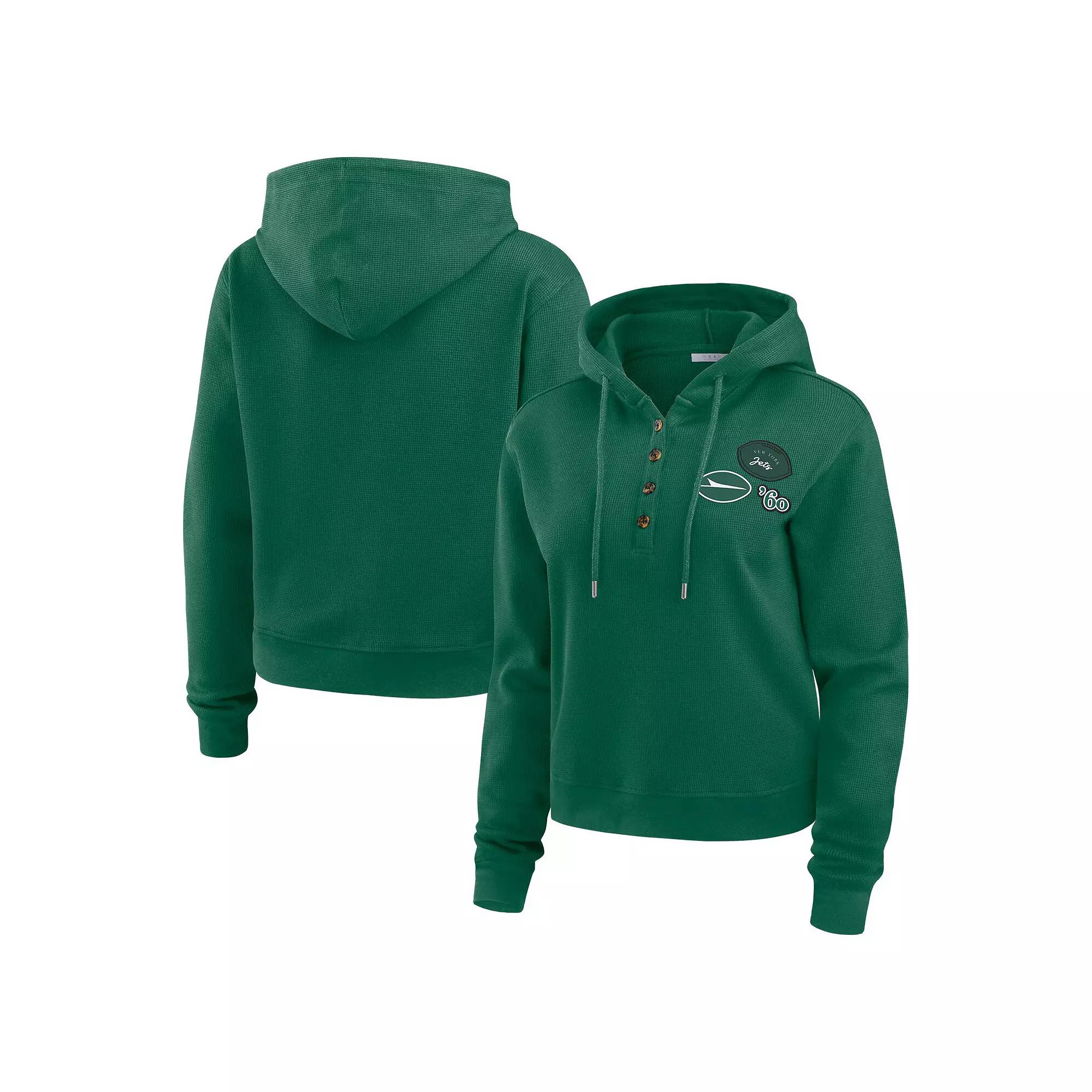 Women's WEAR by Erin Andrews  Green New York Jets Waffle Hoodie Pullover Top, Size: Large Product Image