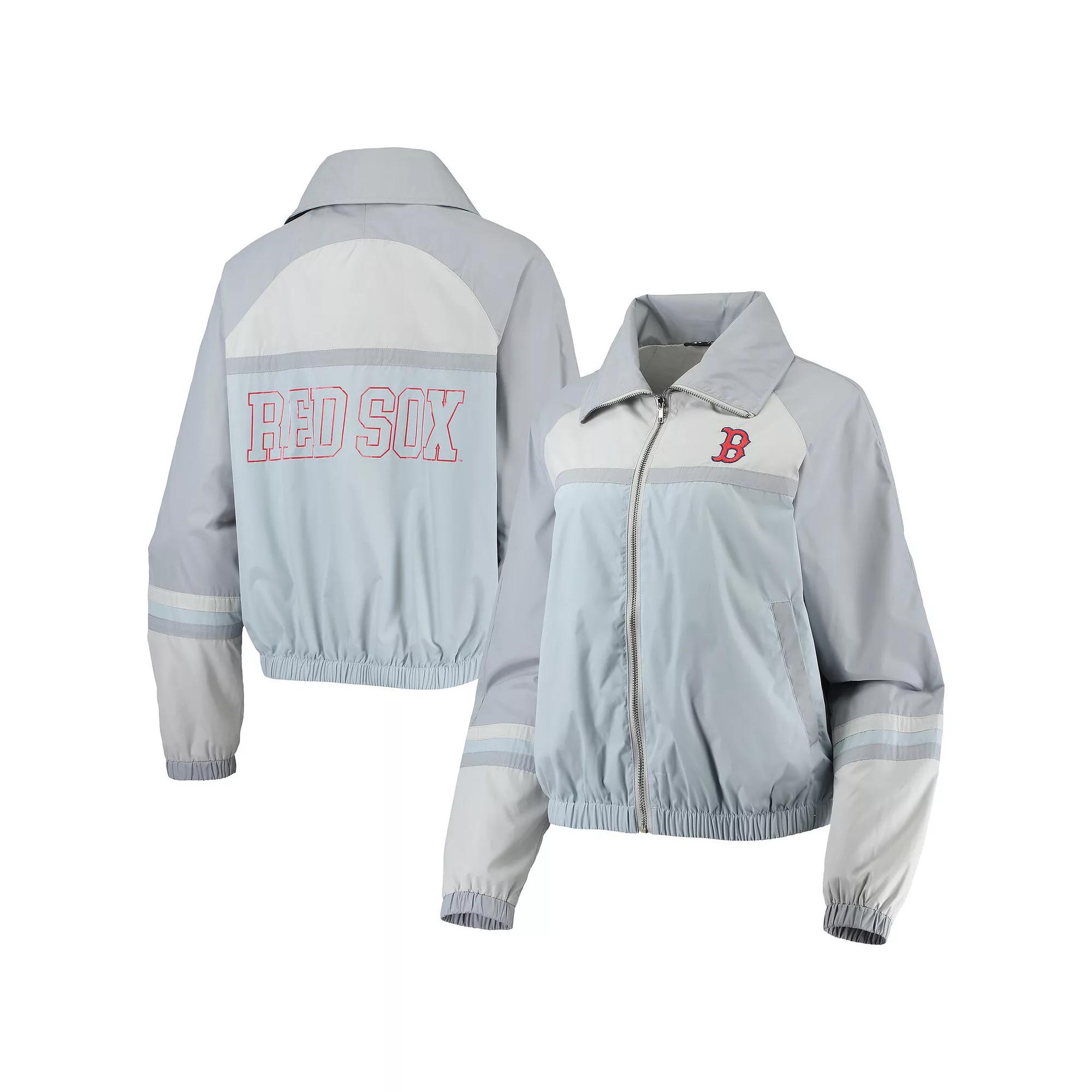 Women's The Wild Collective Navy Boston Red Sox Colorblock Track Raglan Full-Zip Jacket,  Product Image