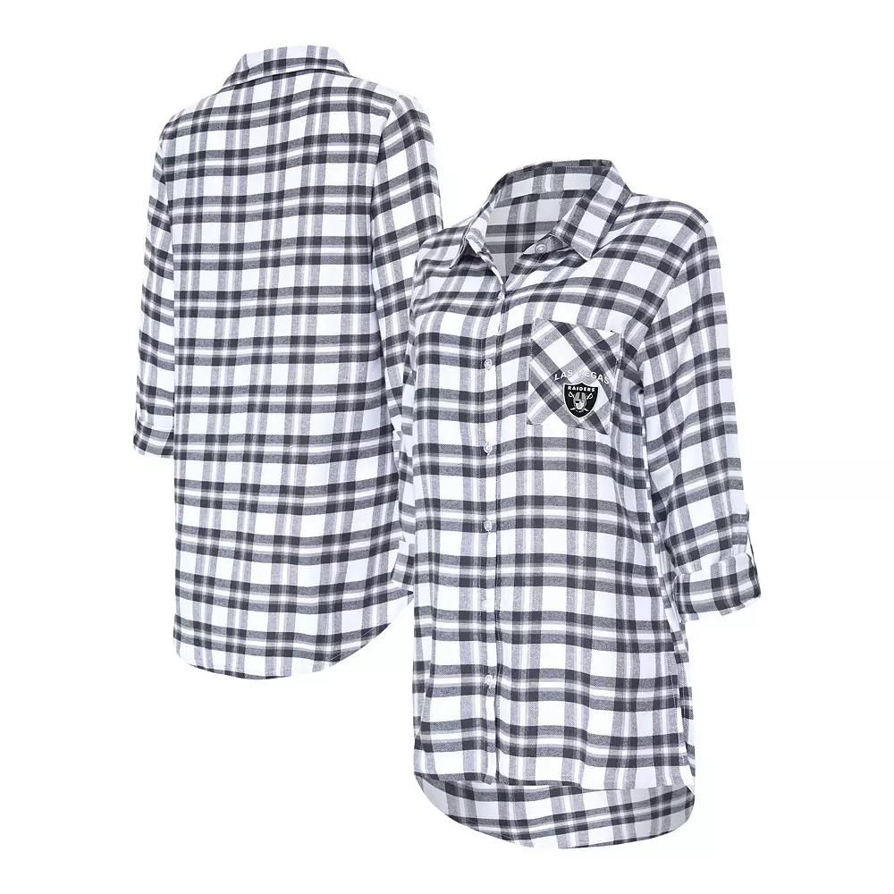 Women's Concepts Sport Charcoal Las Vegas Raiders Sienna Plaid Full-Button Long Sleeve Nightshirt, Size: XL, Lvr Charco Product Image