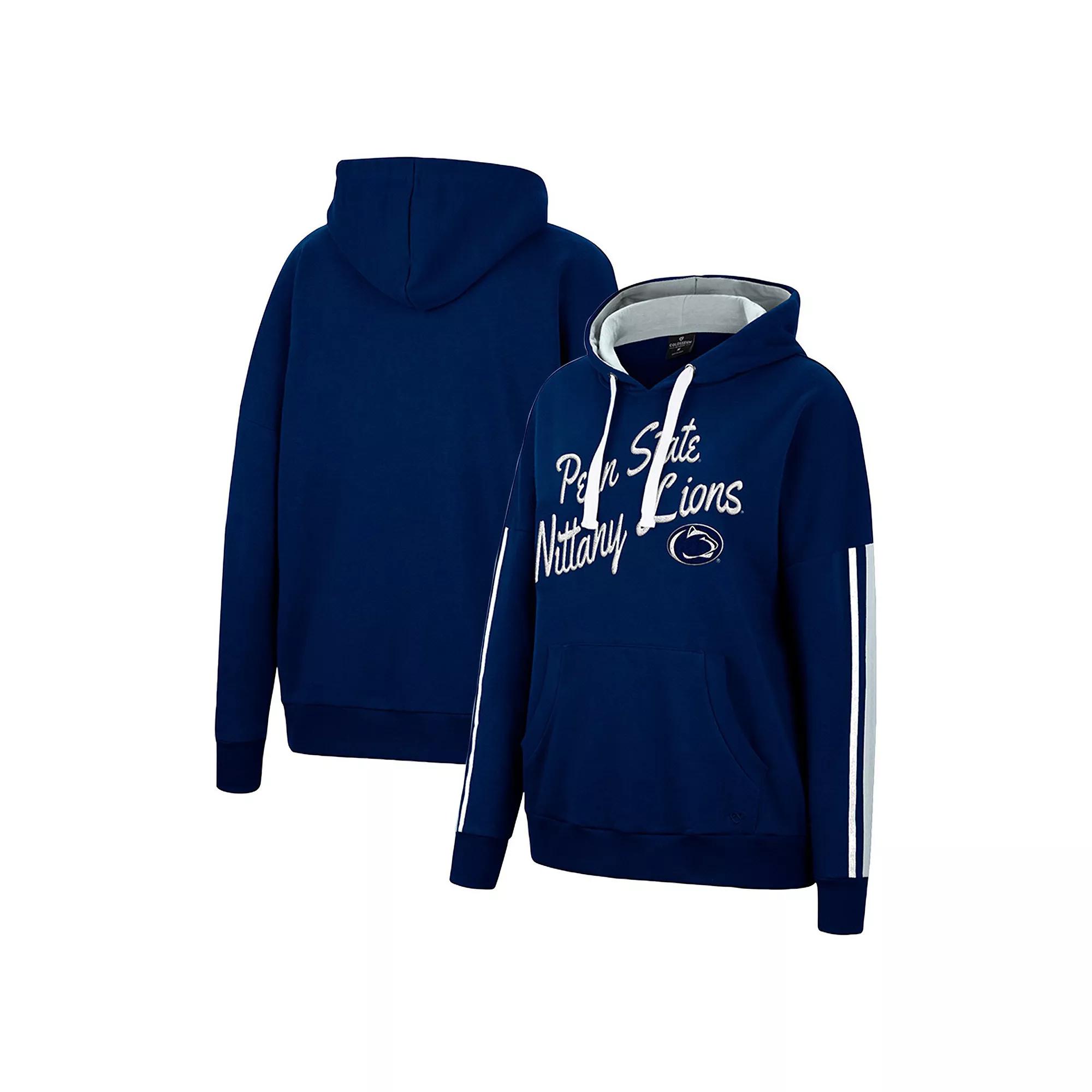 Women's Colosseum Navy Penn State Nittany Lions Serena Oversized Sleeve Striping Pullover Hoodie, Size: Small, Blue Product Image