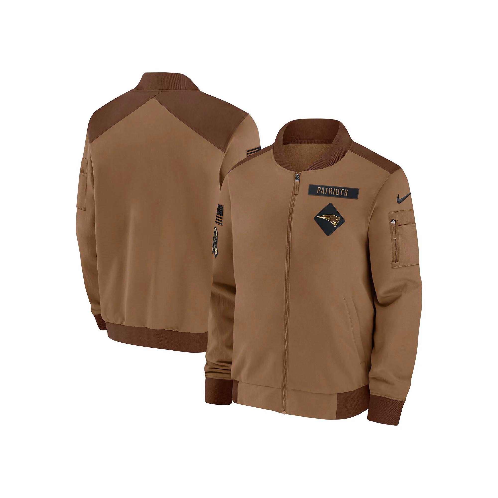 Men's Nike Brown New England Patriots Salute To Service Full-Zip Bomber Jacket, Size: Large Product Image