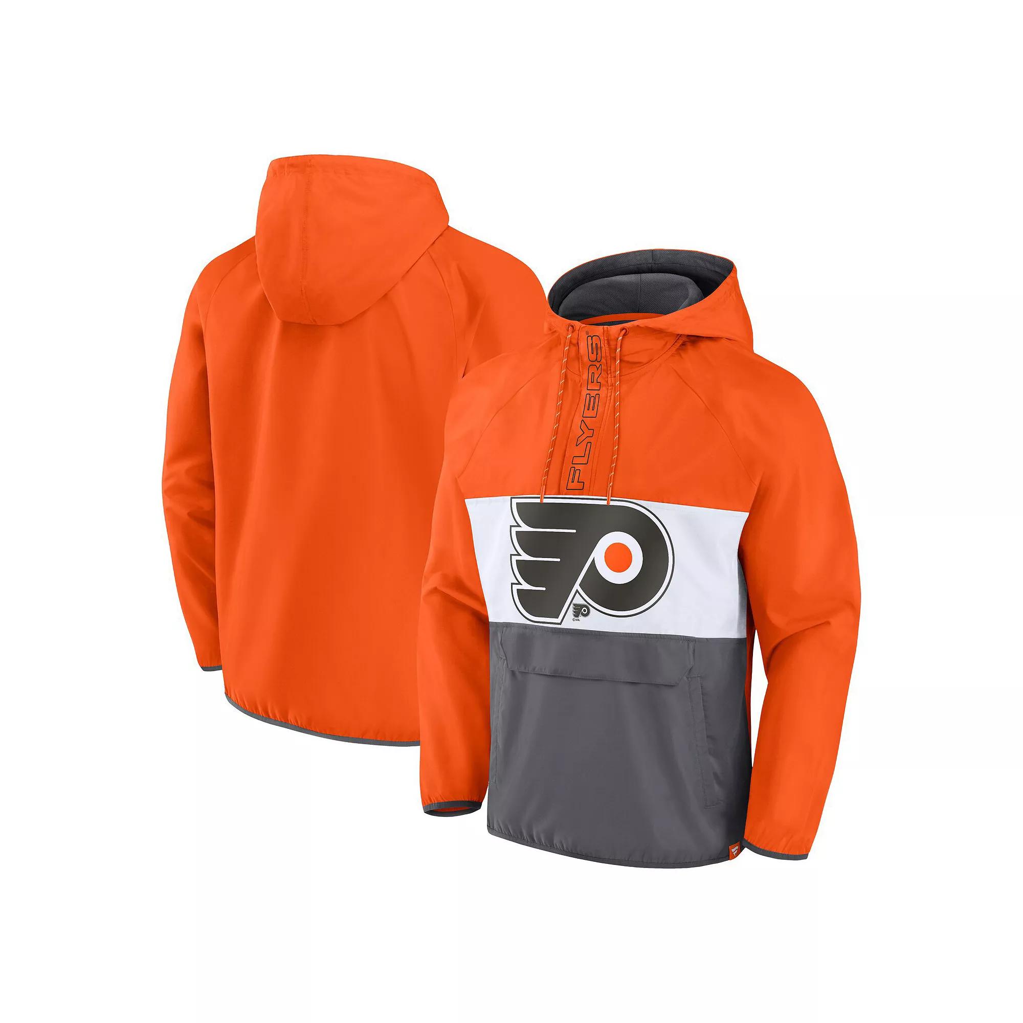 Men's Fanatics Branded Orange Philadelphia Flyers Flagrant Foul Anorak Raglan Half-Zip Hoodie Jacket, Size: Large, Fly Orange Product Image