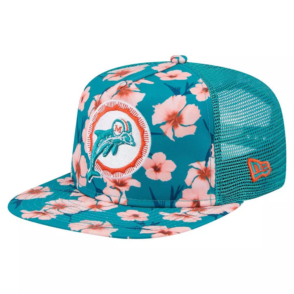 Mens New Era Aqua Miami Dolphins Adventure Pattern Golfer Snapback Hat, Turquoise A Product Image