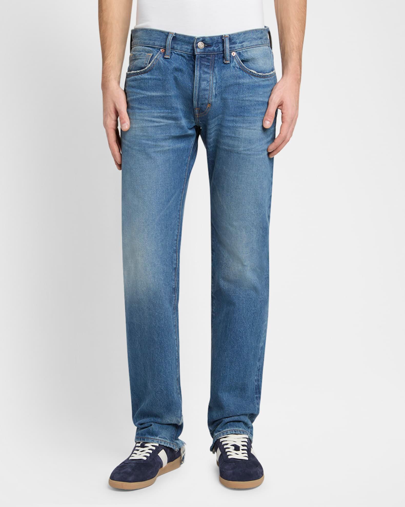 Men's Light Wash Selvedge Straight Fit Jeans Product Image