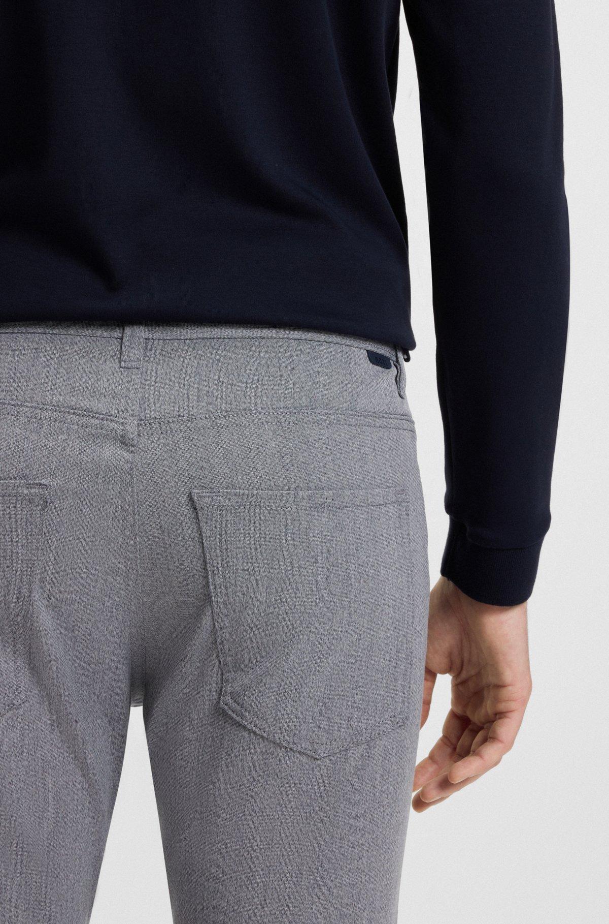 BOSS - Delaware slim-fit trousers in wrinkle-resistant dobby - Dark Blue Product Image