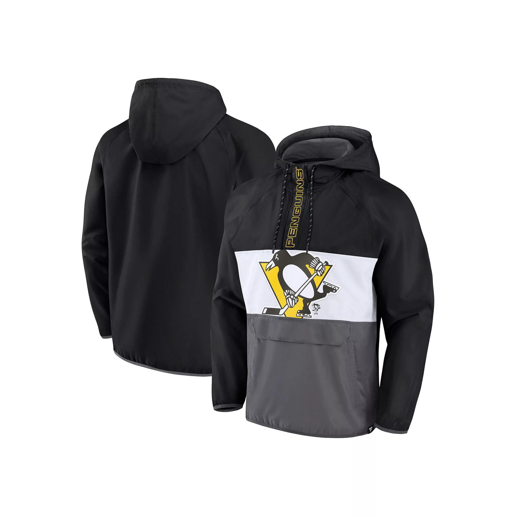 Men's Fanatics Branded Black Pittsburgh Penguins Flagrant Foul Anorak Raglan Half-Zip Hoodie Jacket,  Product Image