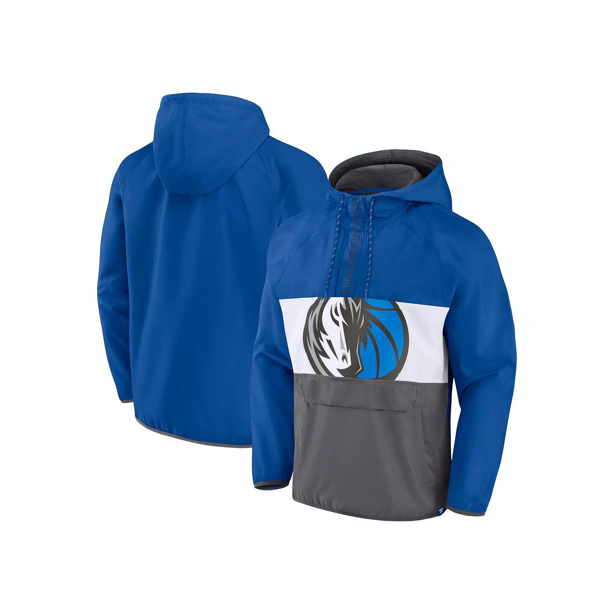 Men's Fanatics Branded Blue/Gray Dallas Mavericks Anorak Flagrant Foul Color-Block Raglan Hoodie Half-Zip Jacket,  Product Image