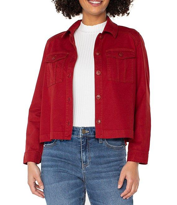 Liverpool Los Angeles Vintage Stretch Pleated Point Collar Long Sleeve Cropped Jacket Product Image