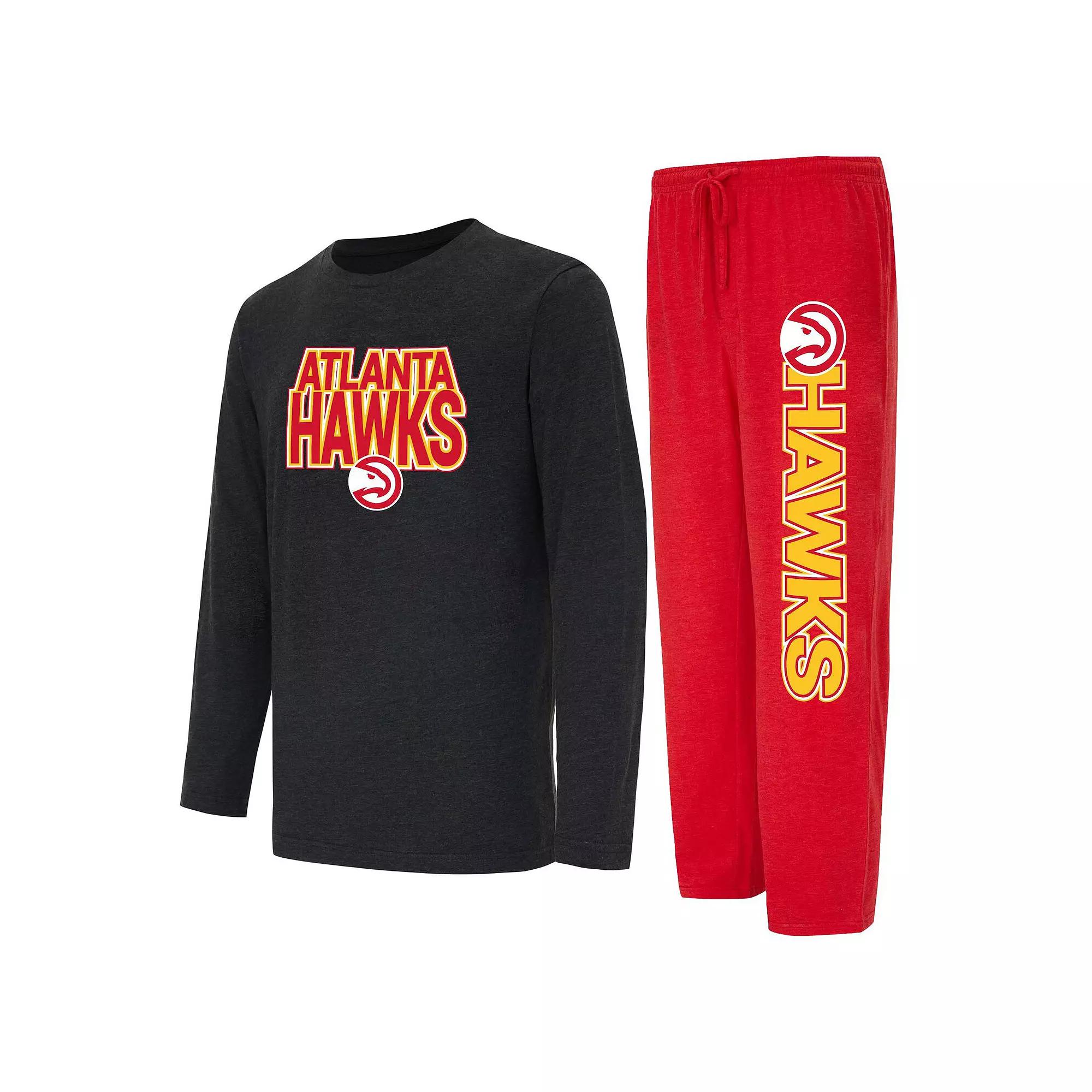 Men's Concepts Sport Red/Black Atlanta Hawks Meter Long Sleeve T-Shirt & Pants Sleep Set, Size: XL Product Image