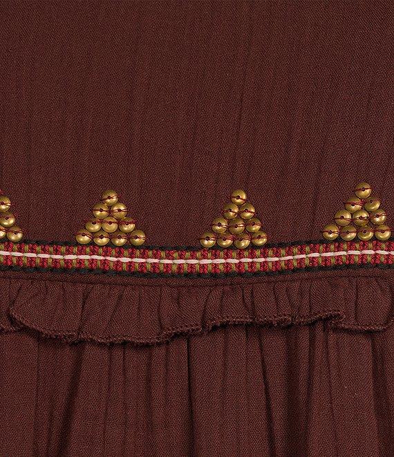 A Loves A Gauze Embroidery Split V-Neck Long Sleeve Button Front Blouse Product Image