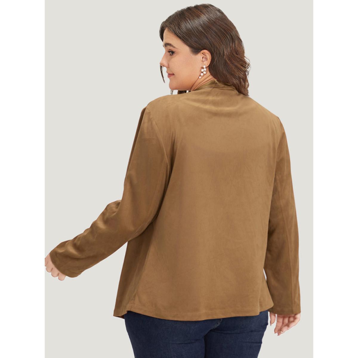 Plus Size Plain Zipper Lapel Collar Jacket Women Bronze Casual Plain Ladies Dailywear Winter Coats BloomChic 12/L Product Image