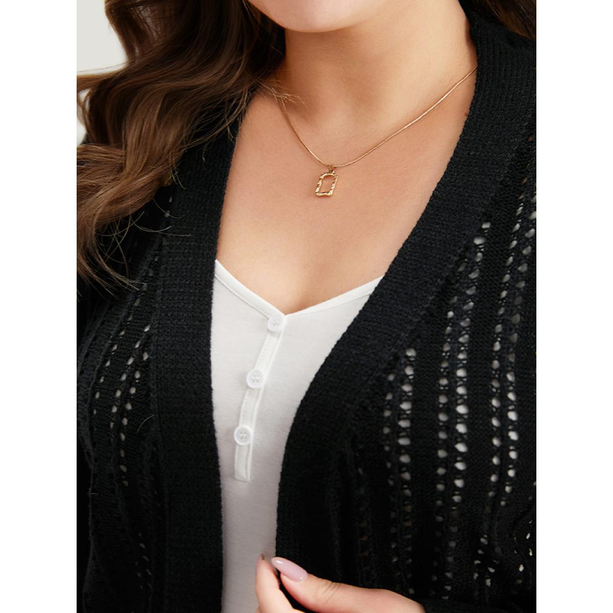 Plus Size Plain Hollow Out Patchwork Cardigan Black Women Casual Loose Long Sleeve Dailywear Cardigans BloomChic 18-20/2X Product Image