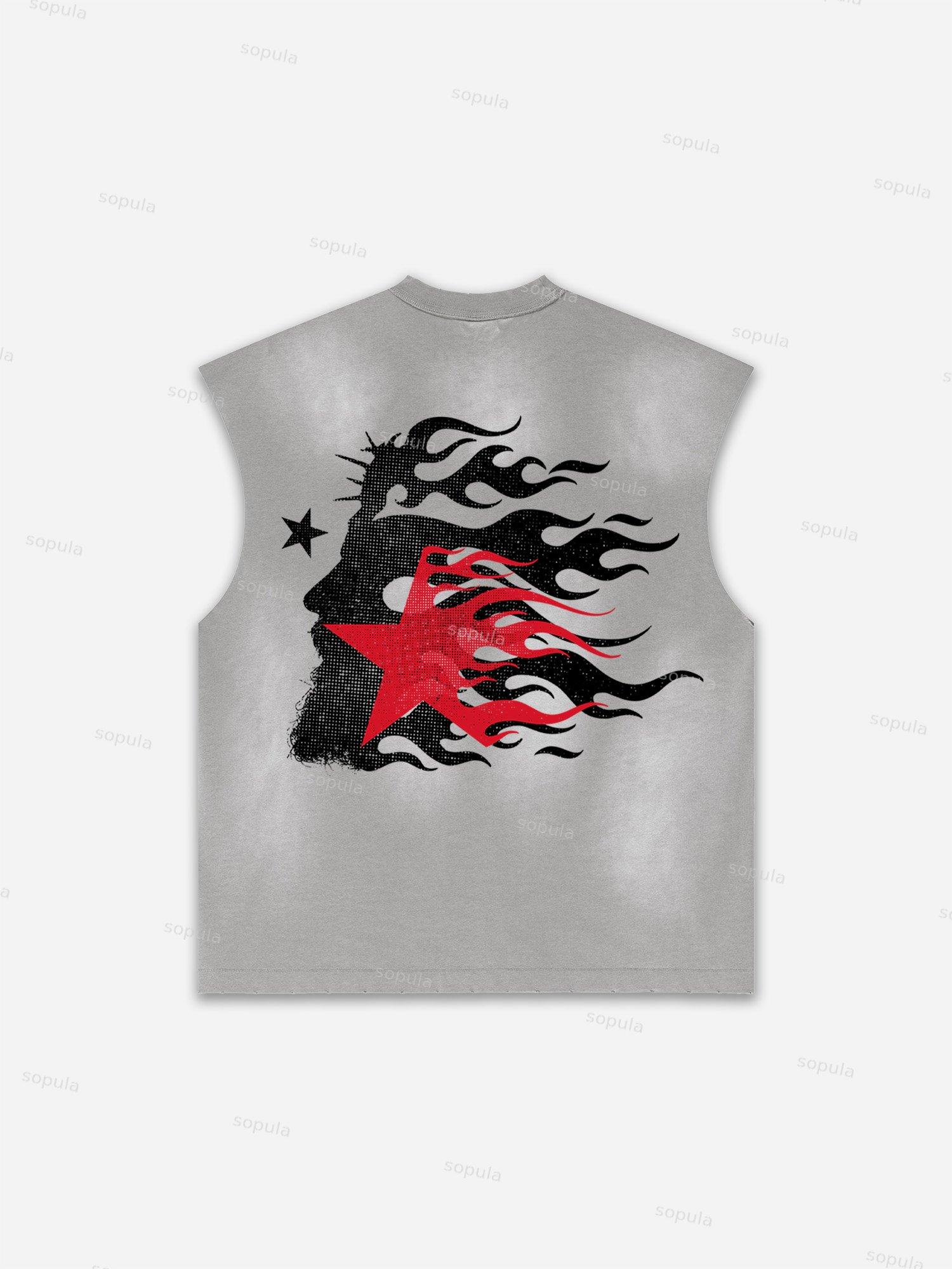 Flame Jesus Silhouette Network Vintage Graphic Men's Washed Tank Top Sleeveless Shirts Product Image