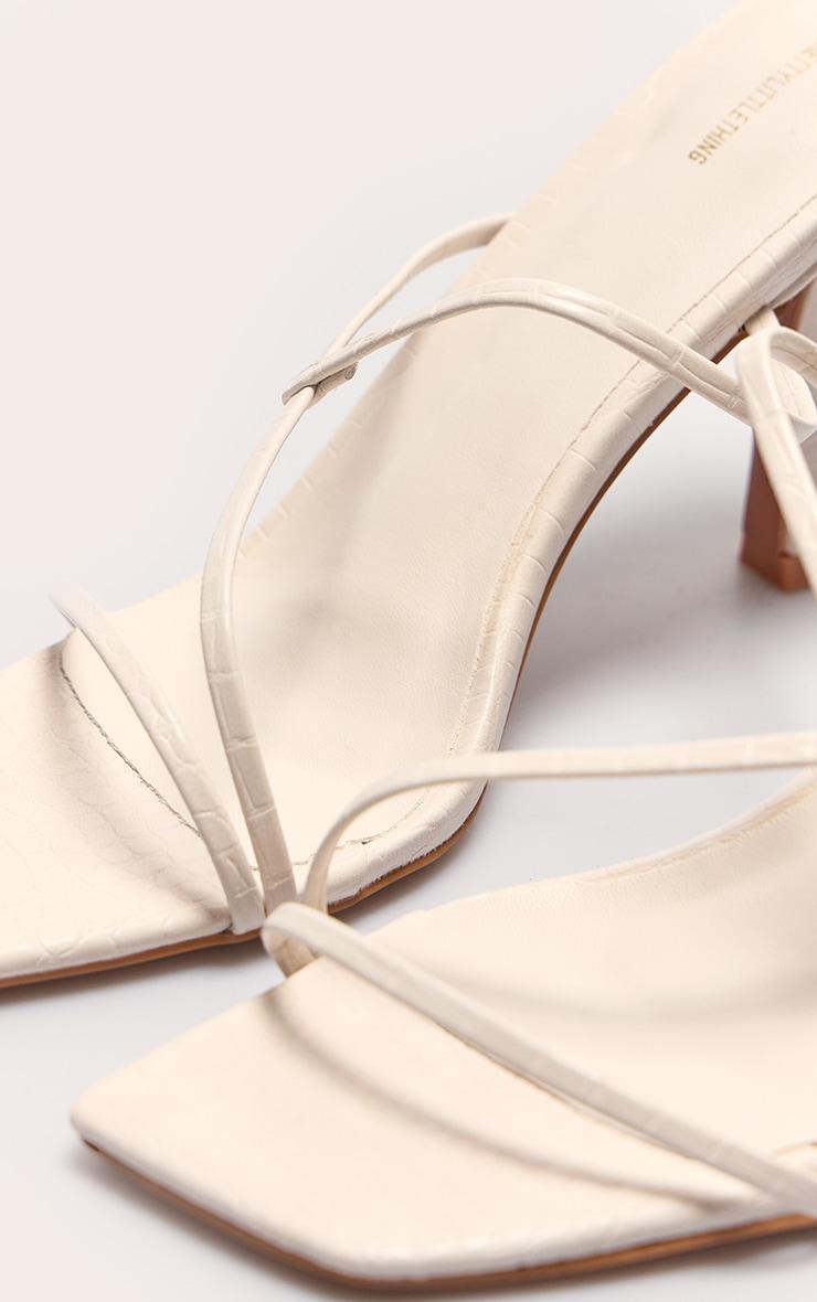 Cream Croc PU Square Toe Strappy Mid Heeled Mules Product Image