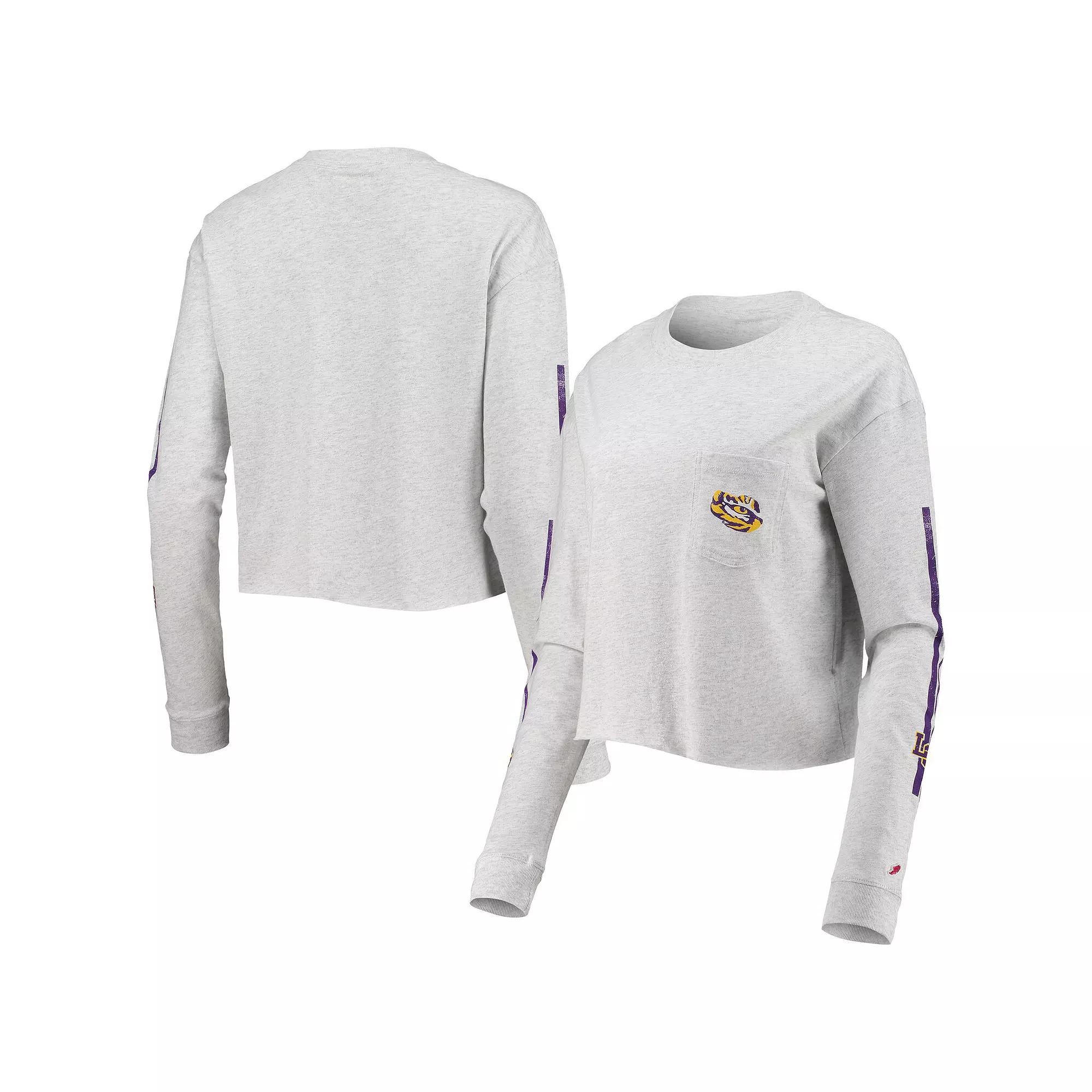 Women's League Collegiate Wear Heathered Gray LSU Tigers Clothesline Cotton Midi Crop Long Sleeve T-Shirt, Size: Large, Grey Product Image
