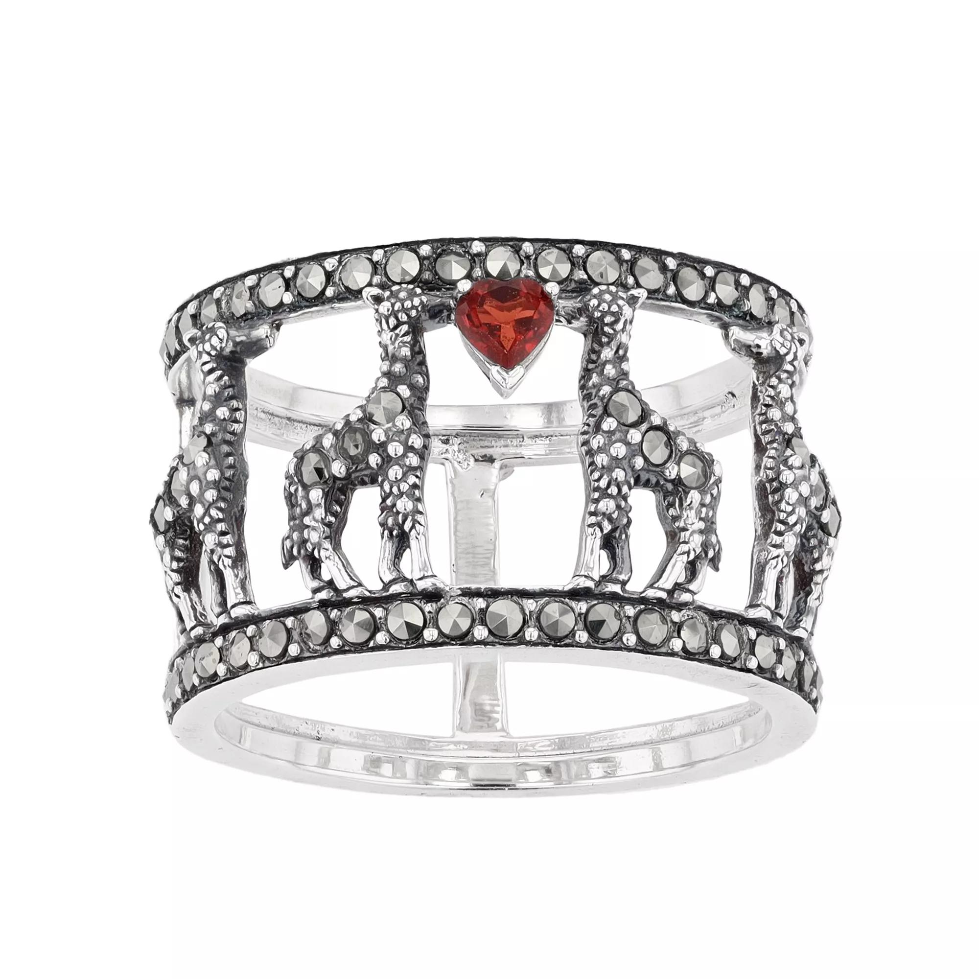 Lavish by TJM Sterling Silver Garnet & Marcasite Giraffe Ring, Women's, Size: 7 Product Image